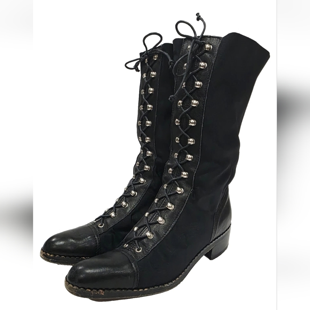 Walter Steiger BLACK ELASTIC LEATHER Boot Stretch Lace Fabric 35.5 US 5.5 Used